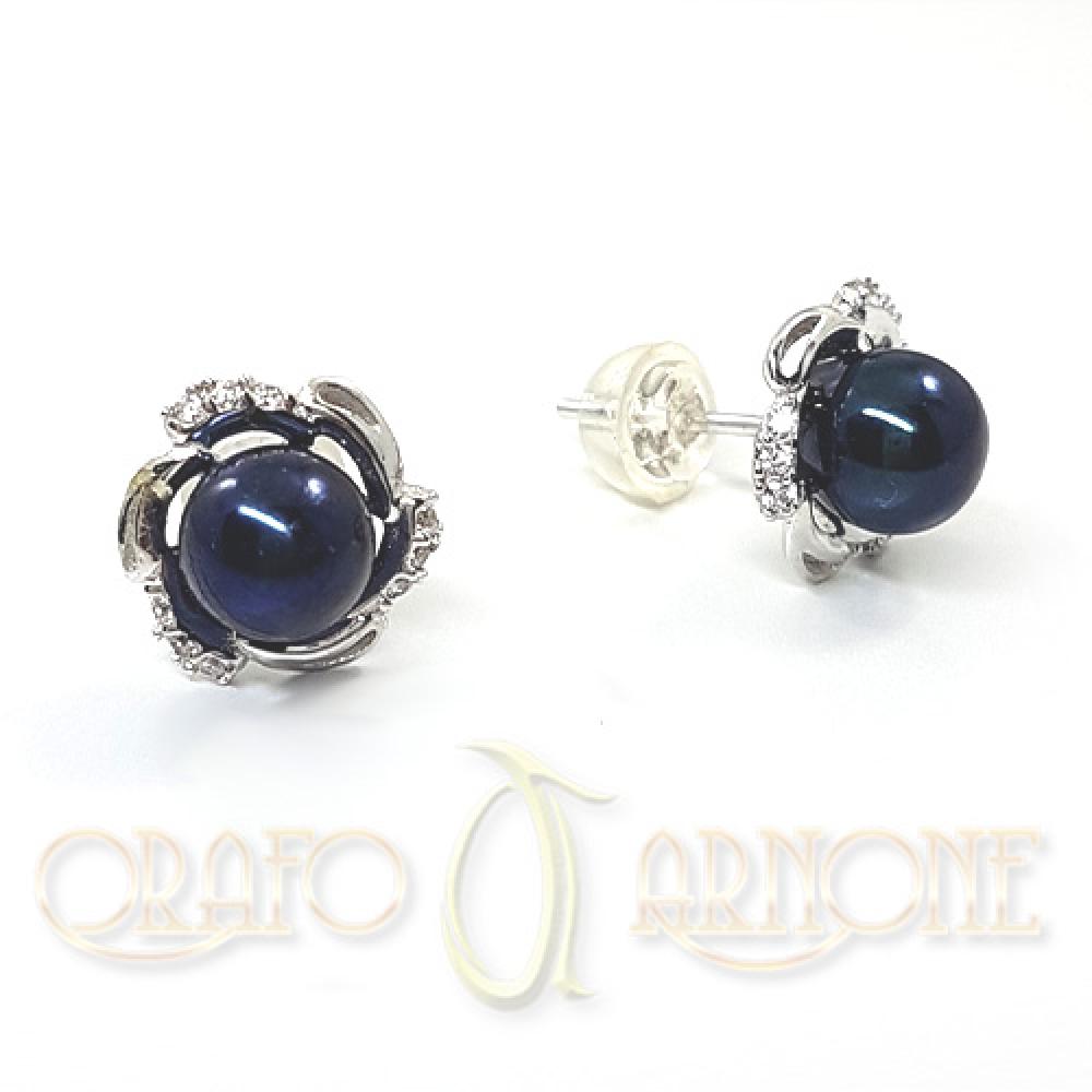 Orecchini Argento con Perle Nere